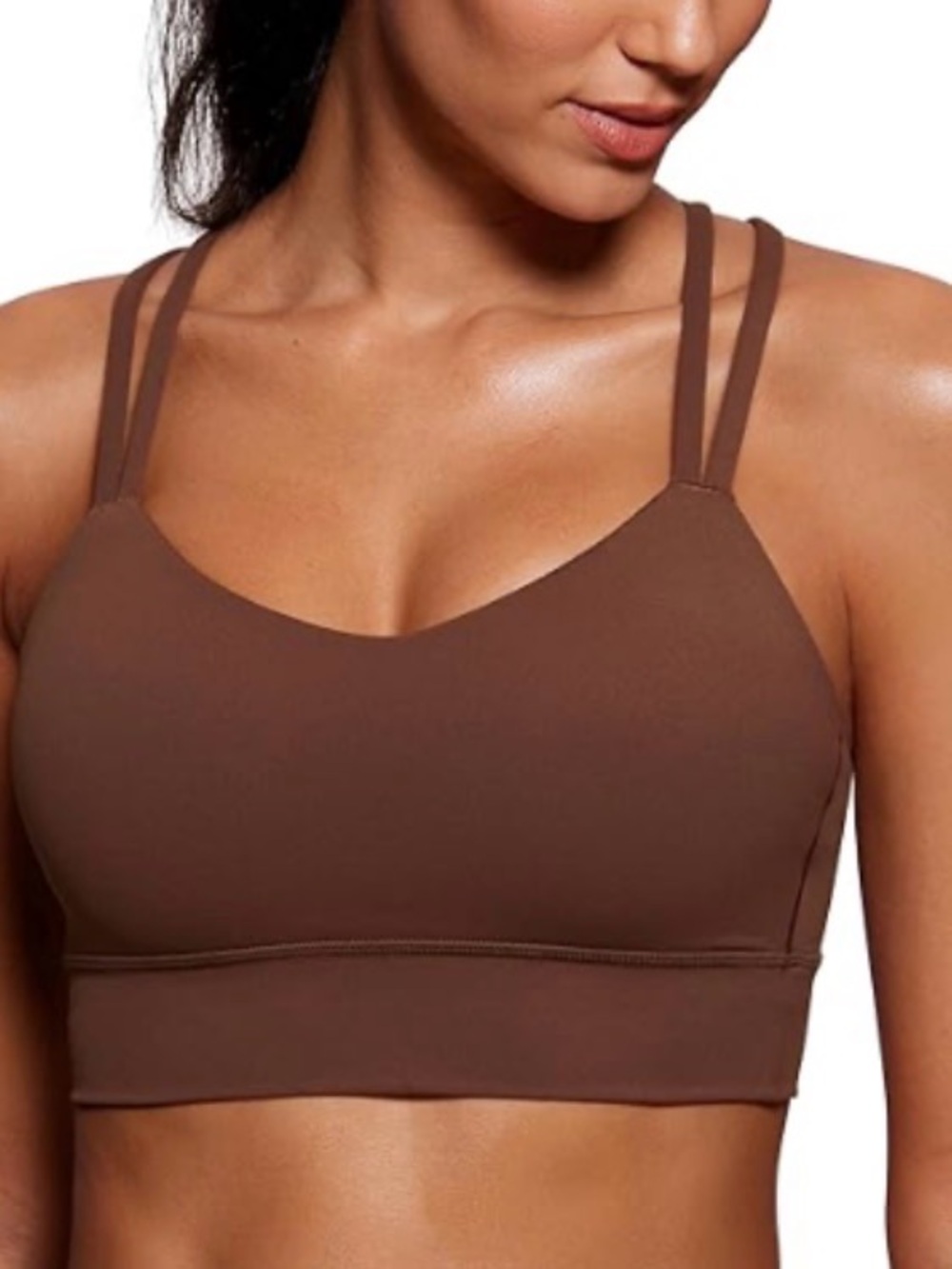CRZ YOGA Butterluxe Strappy Longline Sports Bra - Coffee Brown